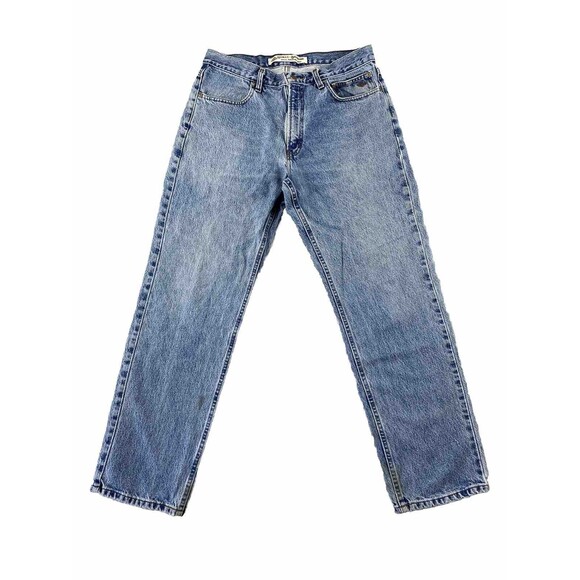 Harley Davidson Jeans Mens 31x29 Blue Denim Light Wash Straight Stains Tag 33x30 - Picture 1 of 16